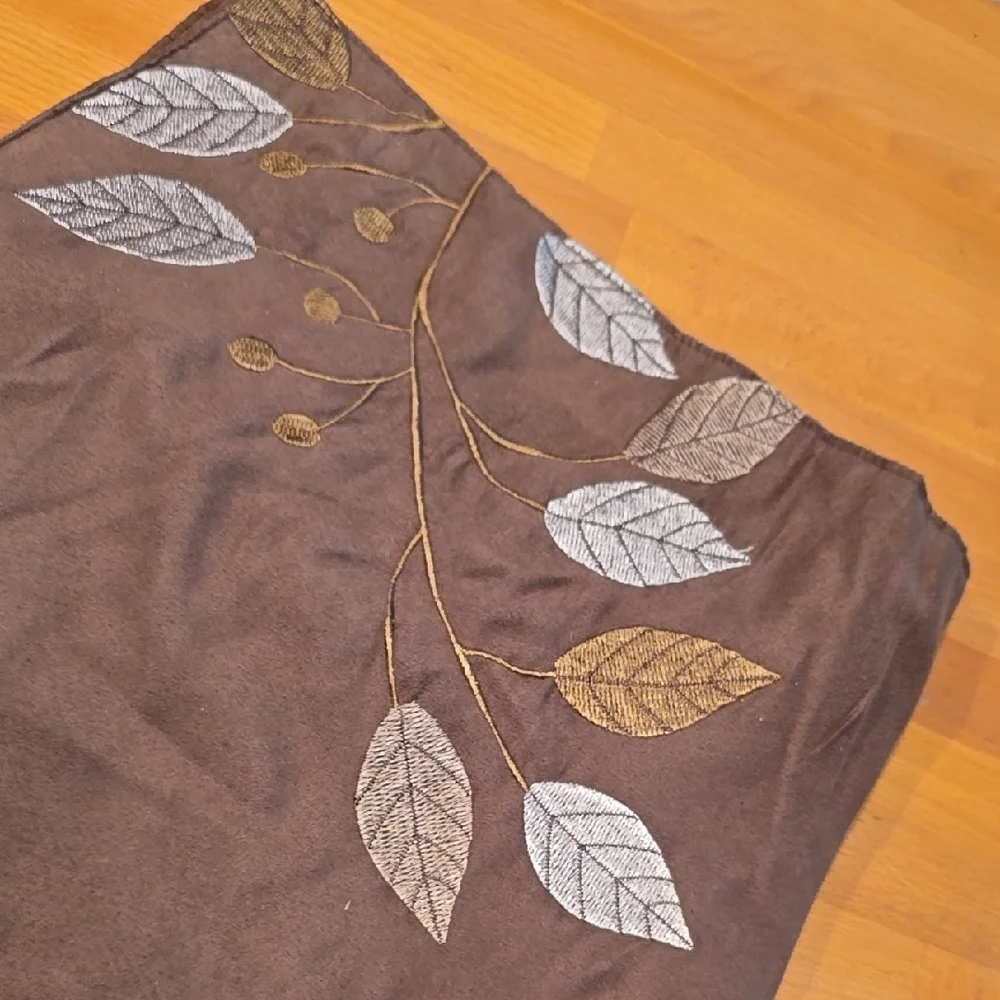 Brown Table Runner with Leaf Embroidery
